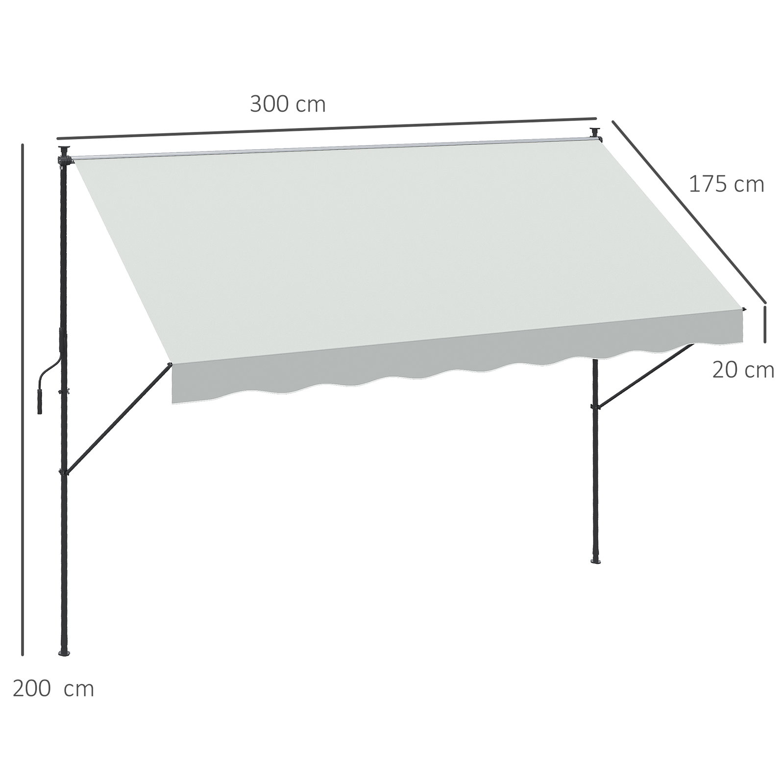 Toldo manual retrátil ajustável 300x170x200-290 cm com manivela proteção solar uv40+ para varanda jardim creme