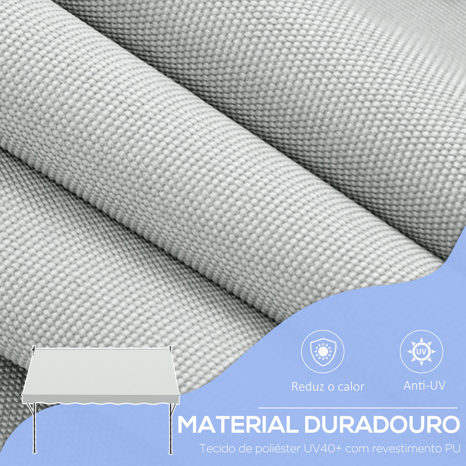 Toldo manual retrátil ajustável 300x170x200-290 cm com manivela proteção solar uv40+ para varanda jardim creme