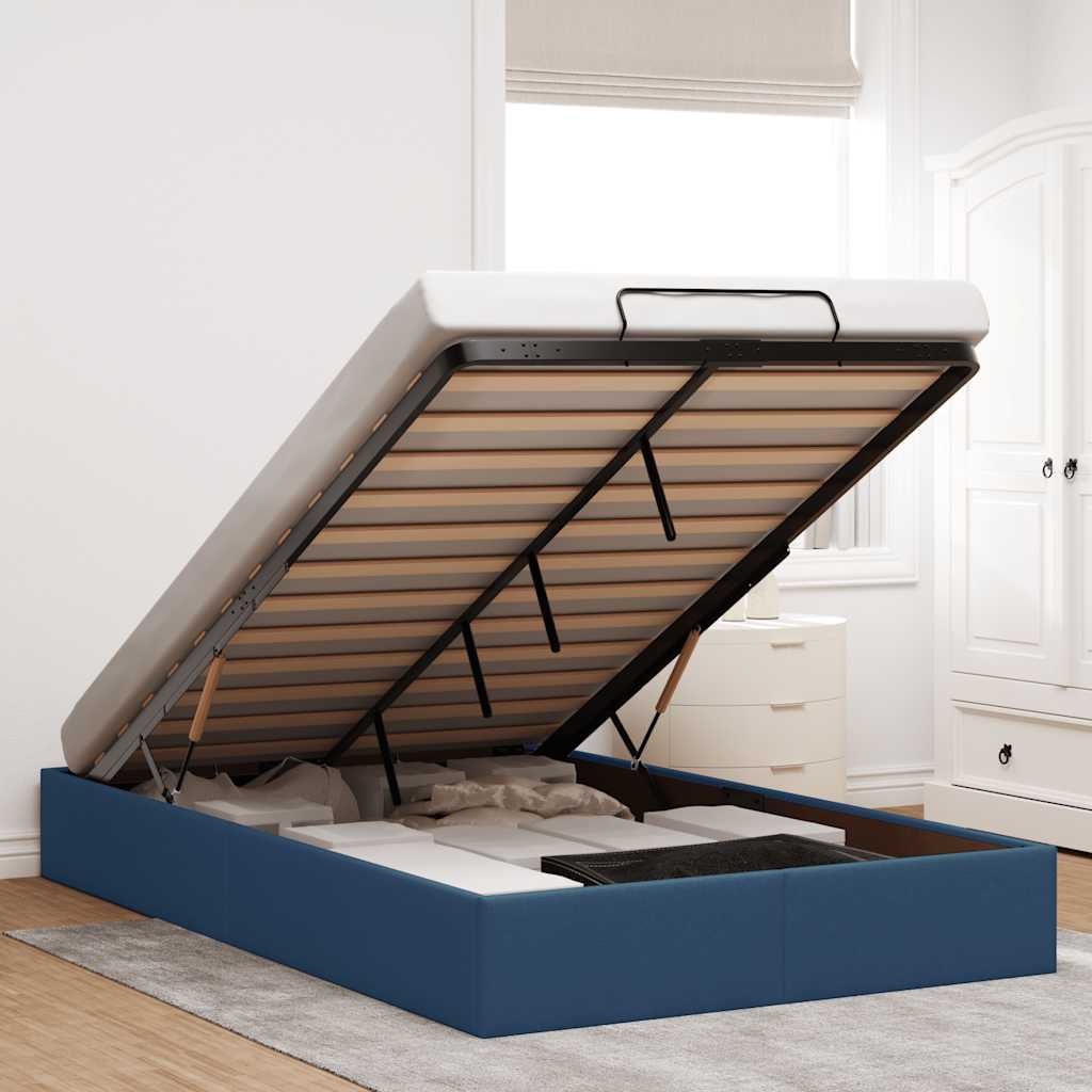 Estrutura de cama otomana sem colchão 120x190 cm tecido azul
