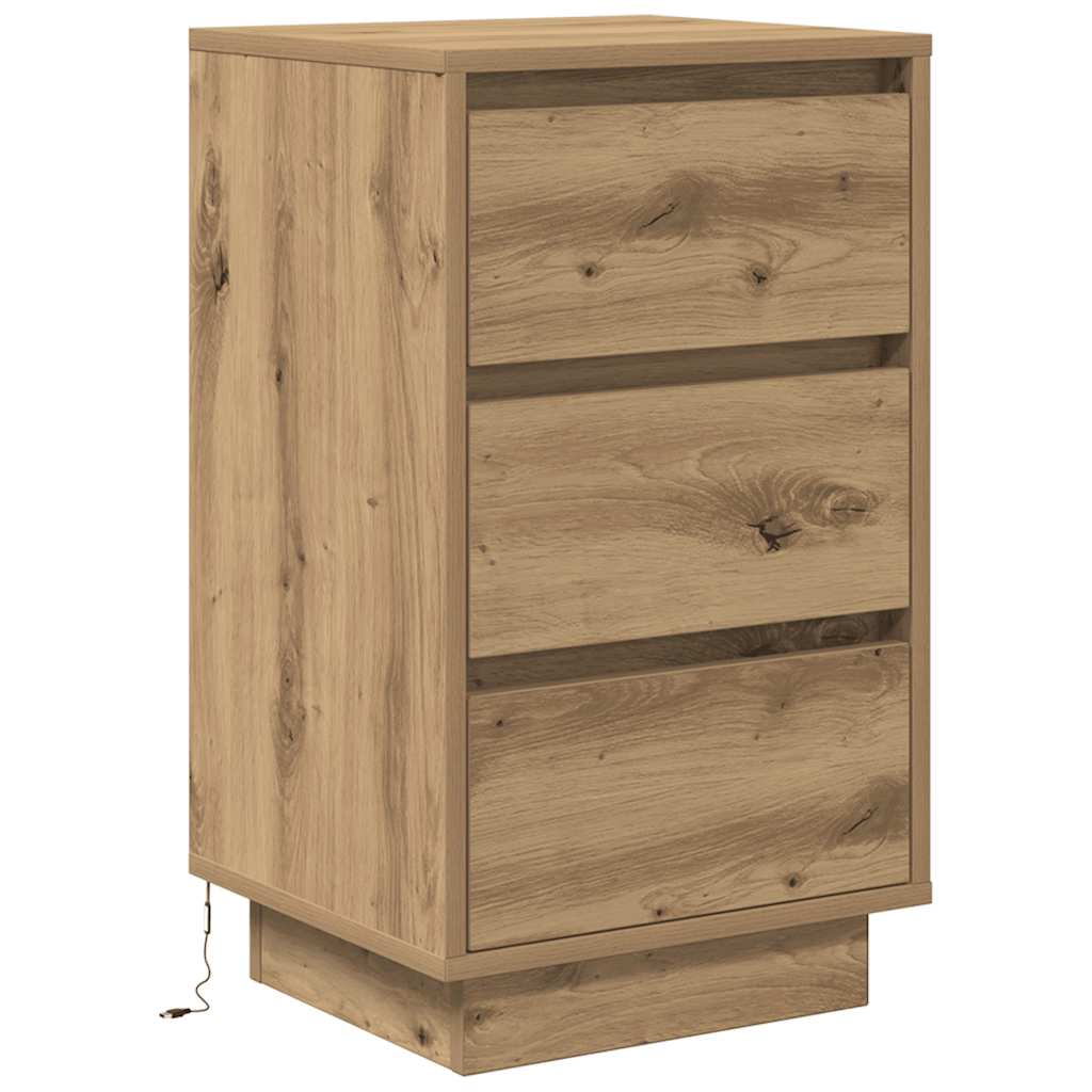 Mesa de cabeceira com luzes LED 38x34x65 cm carvalho artesanal