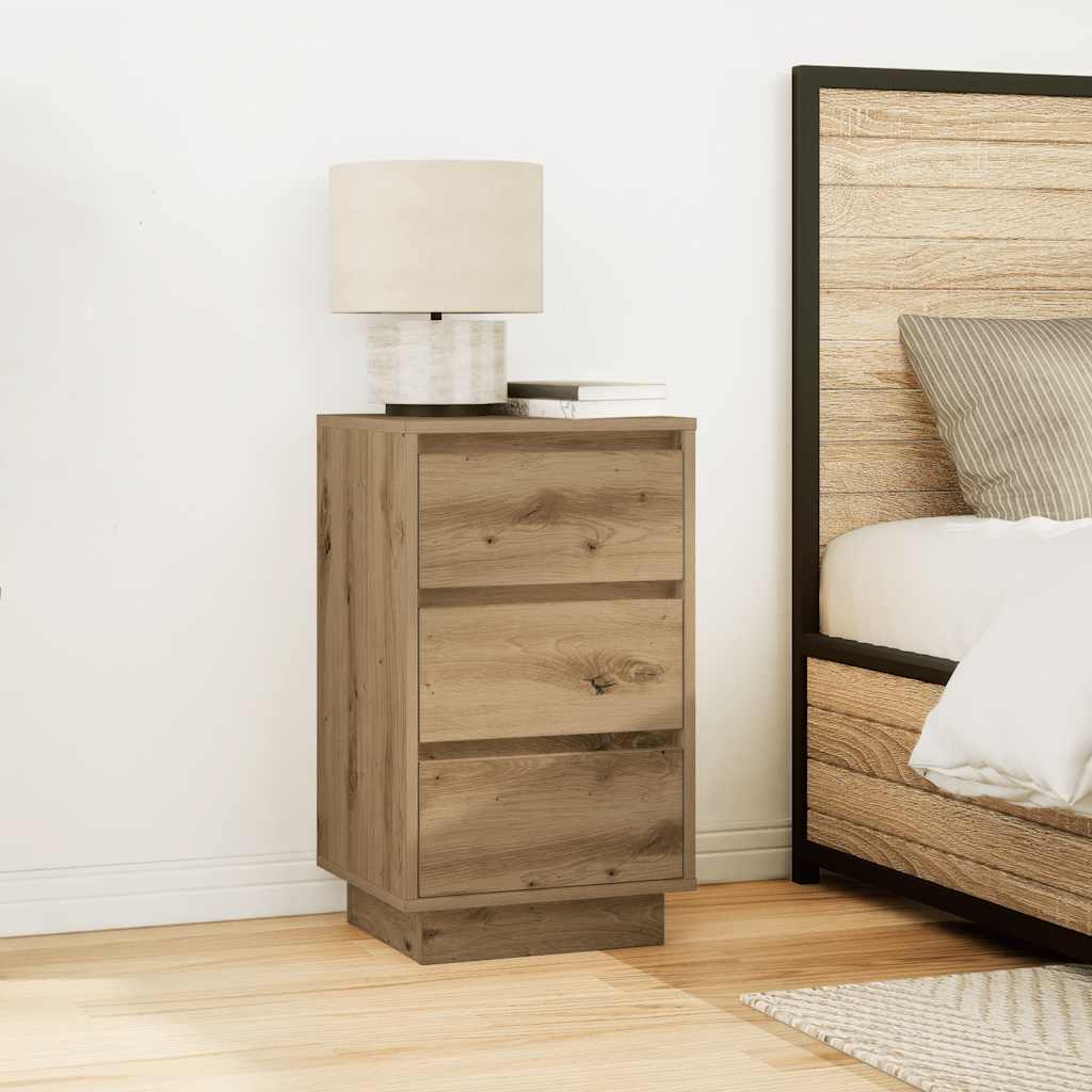 Mesa de cabeceira com luzes LED 38x34x65 cm carvalho artesanal