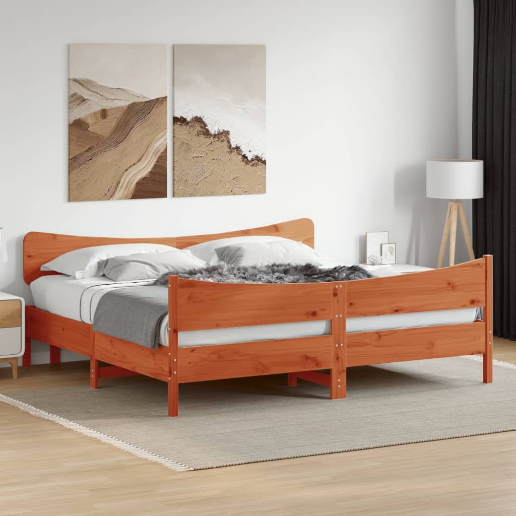 Cama sem colchão 200x200 cm pinho maciço castanho-mel