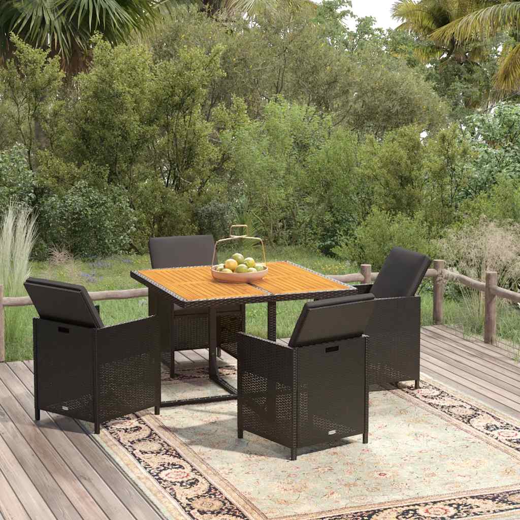 5 Pcs conjunto de jantar p/ jardim c/ almofadões vime PE preto