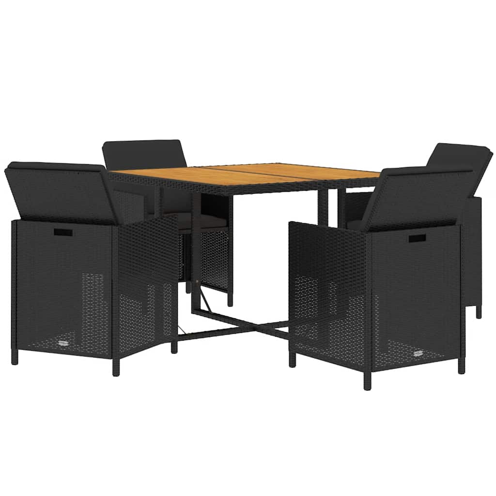 5 Pcs conjunto de jantar p/ jardim c/ almofadões vime PE preto