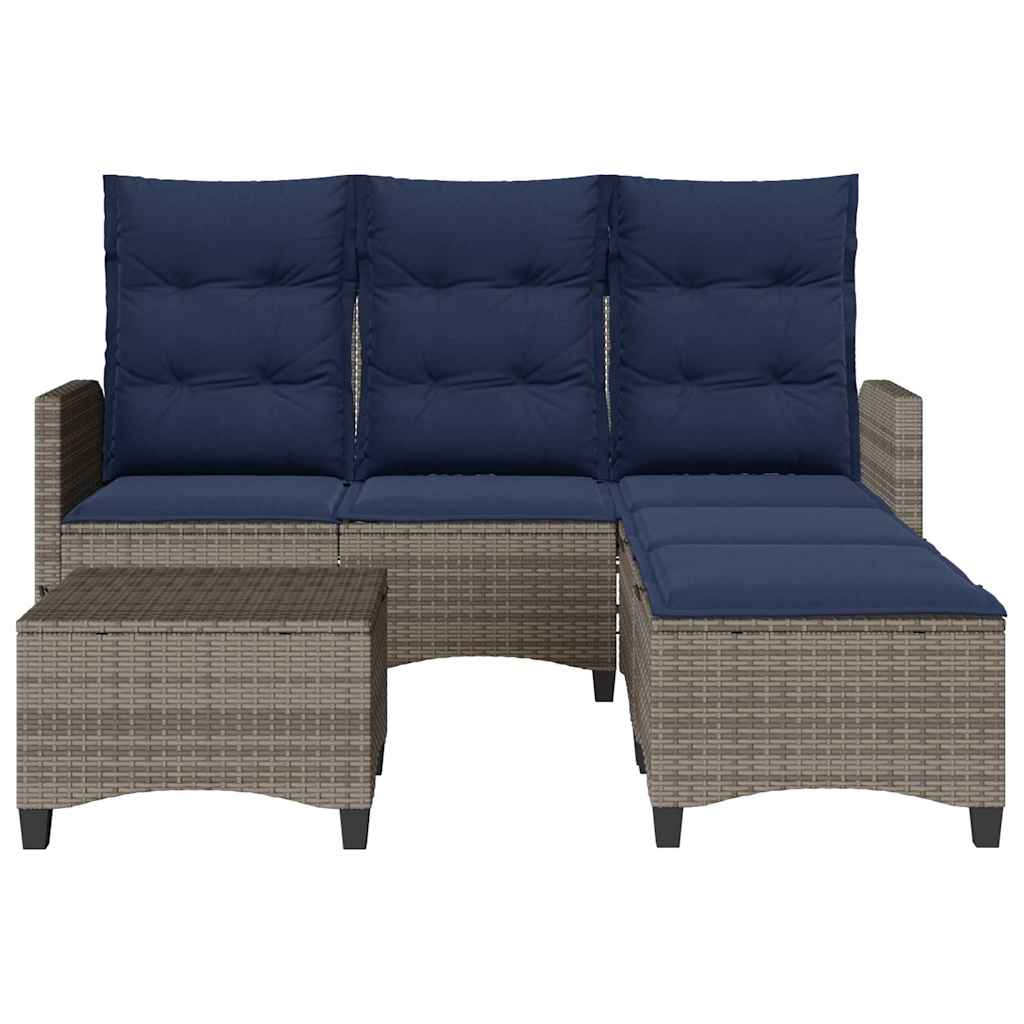 3 Pcs conjunto sofás de jardim com almofadões em l vime PE