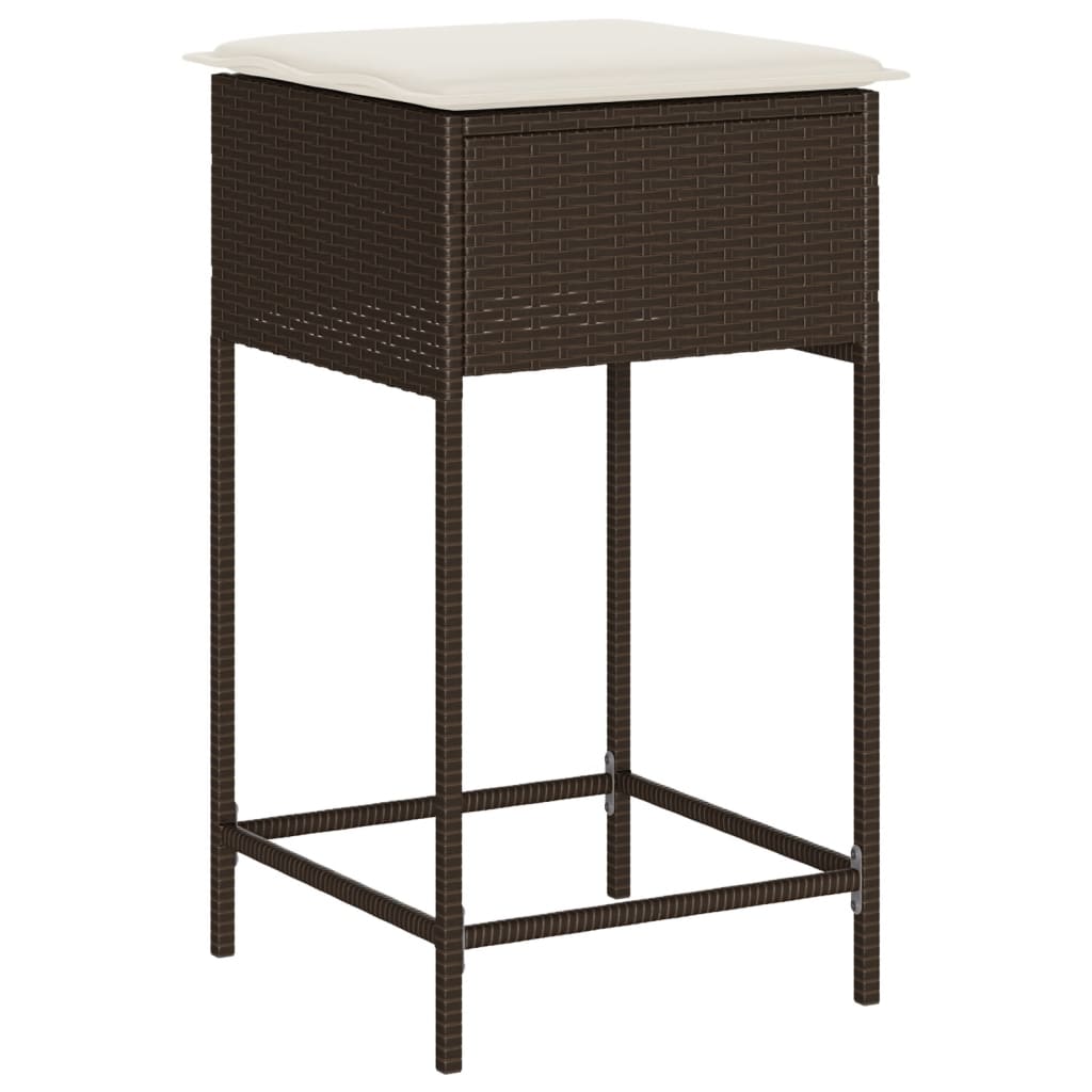 7 Pcs conjunto de bar p/ jardim c/ almofadões vime PE castanho