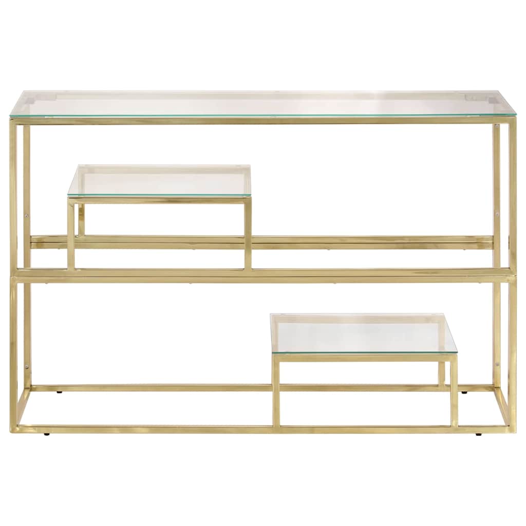 Mesa consola aço inoxidável e vidro temperado dourado