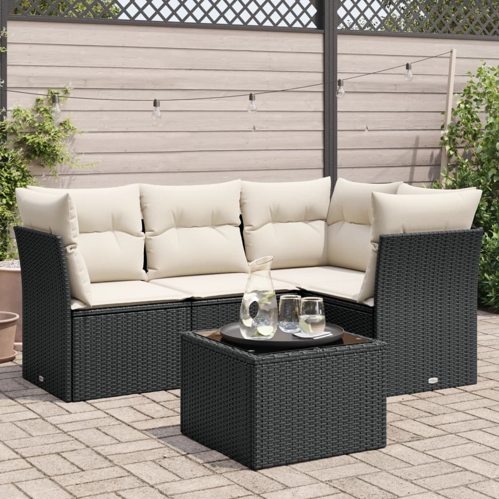 5 Pcs conjunto sofás de jardim com almofadões vime PE preto