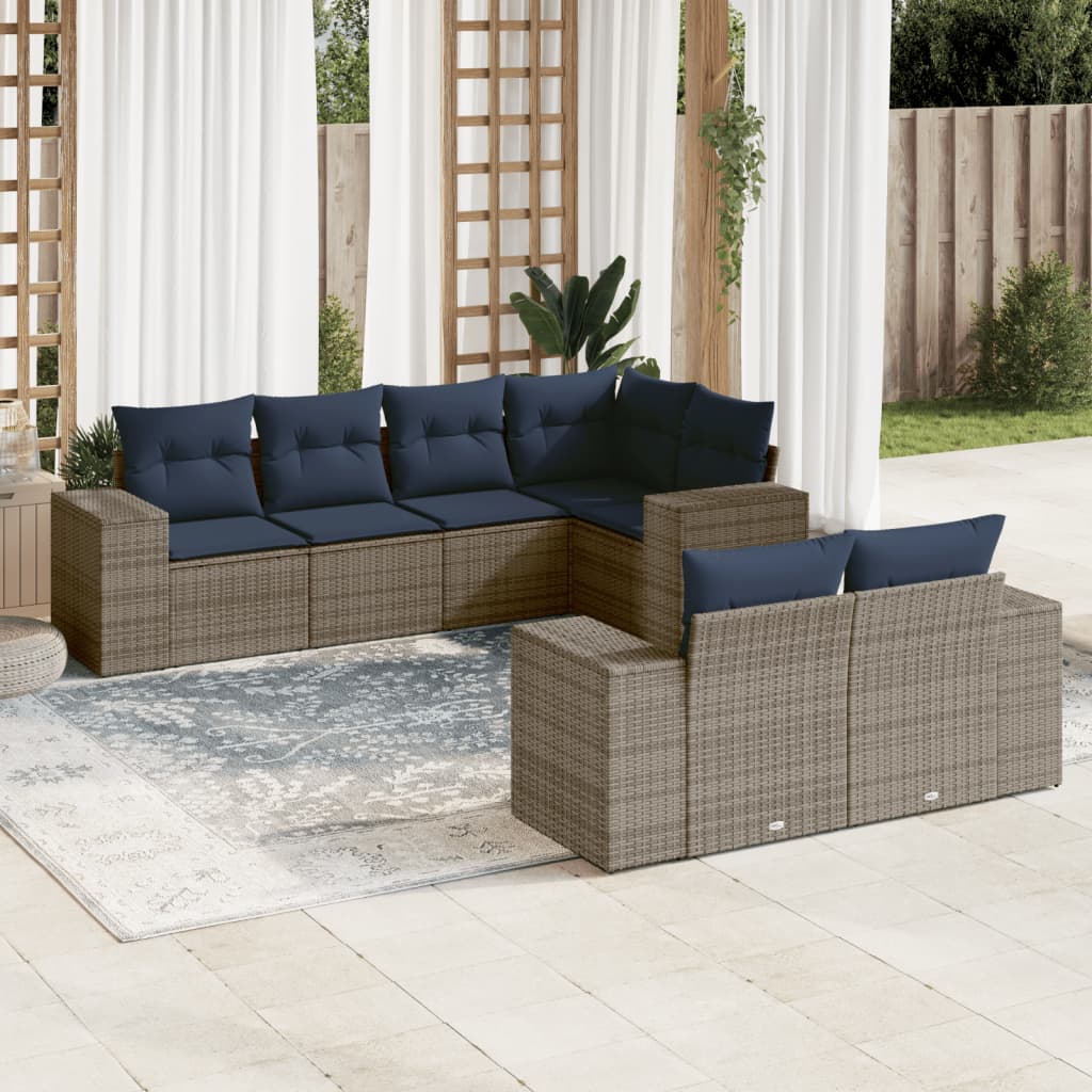 Conjunto de sofá de jardim com 7 peças e almofadas em rattan sintético cinza