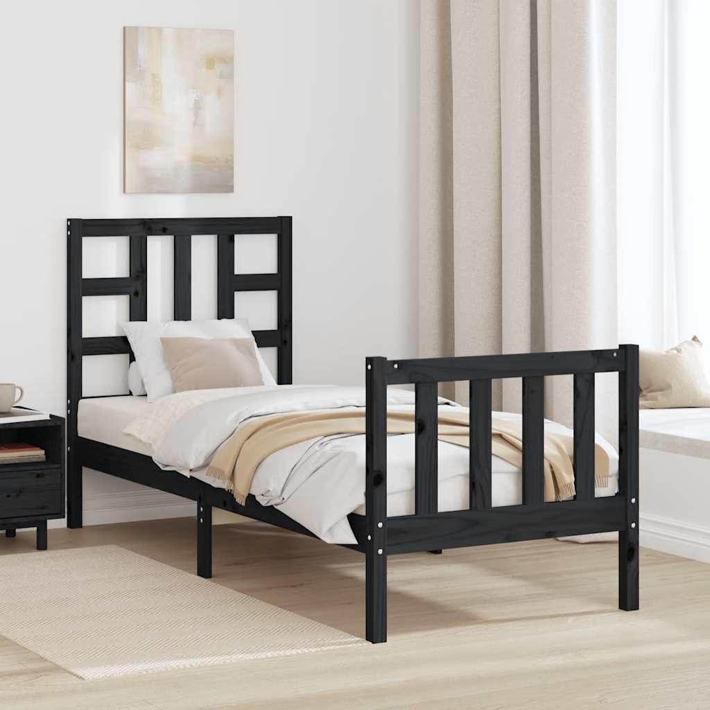 Estrutura cama de solteiro c/ cabeceira madeira maciça preto
