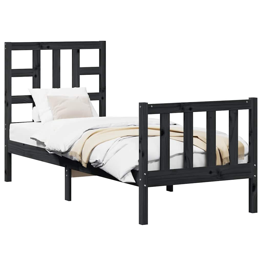 Estrutura cama de solteiro c/ cabeceira madeira maciça preto