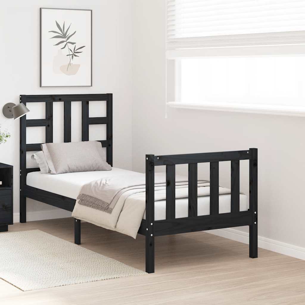 Estrutura cama de solteiro c/ cabeceira madeira maciça preto