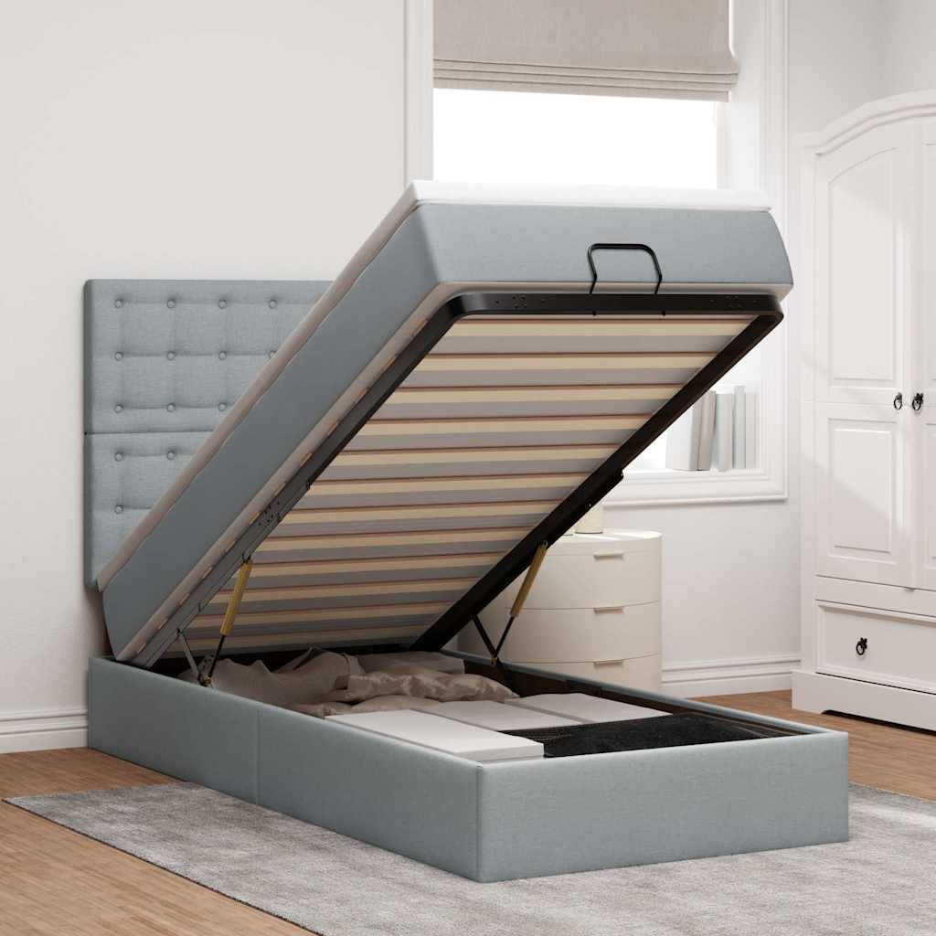 Cama otomana com colchão 100x200 cm tecido cinzento claro