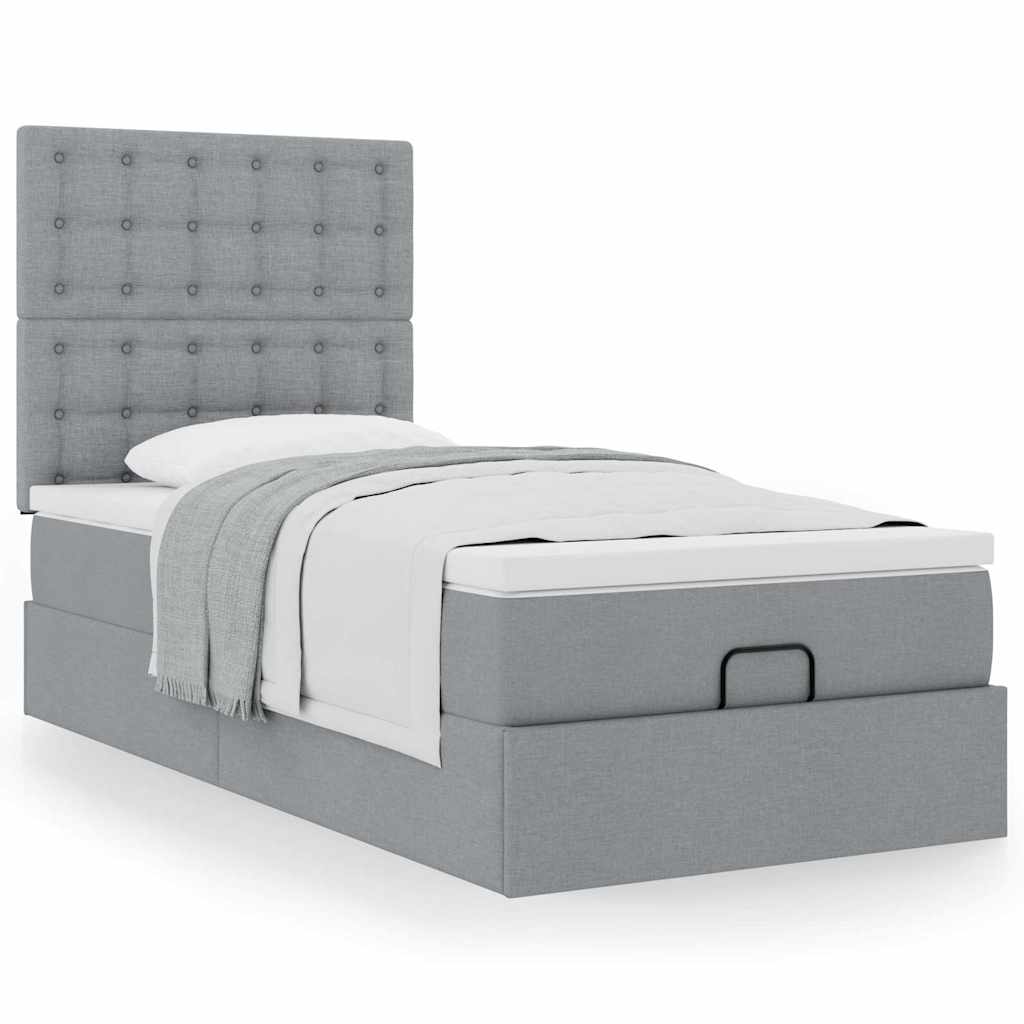 Cama otomana com colchão 100x200 cm tecido cinzento claro