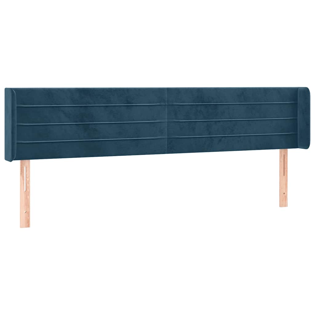 Cabeceira cama c/ luzes LED veludo 183x16x78/88 cm azul-escuro