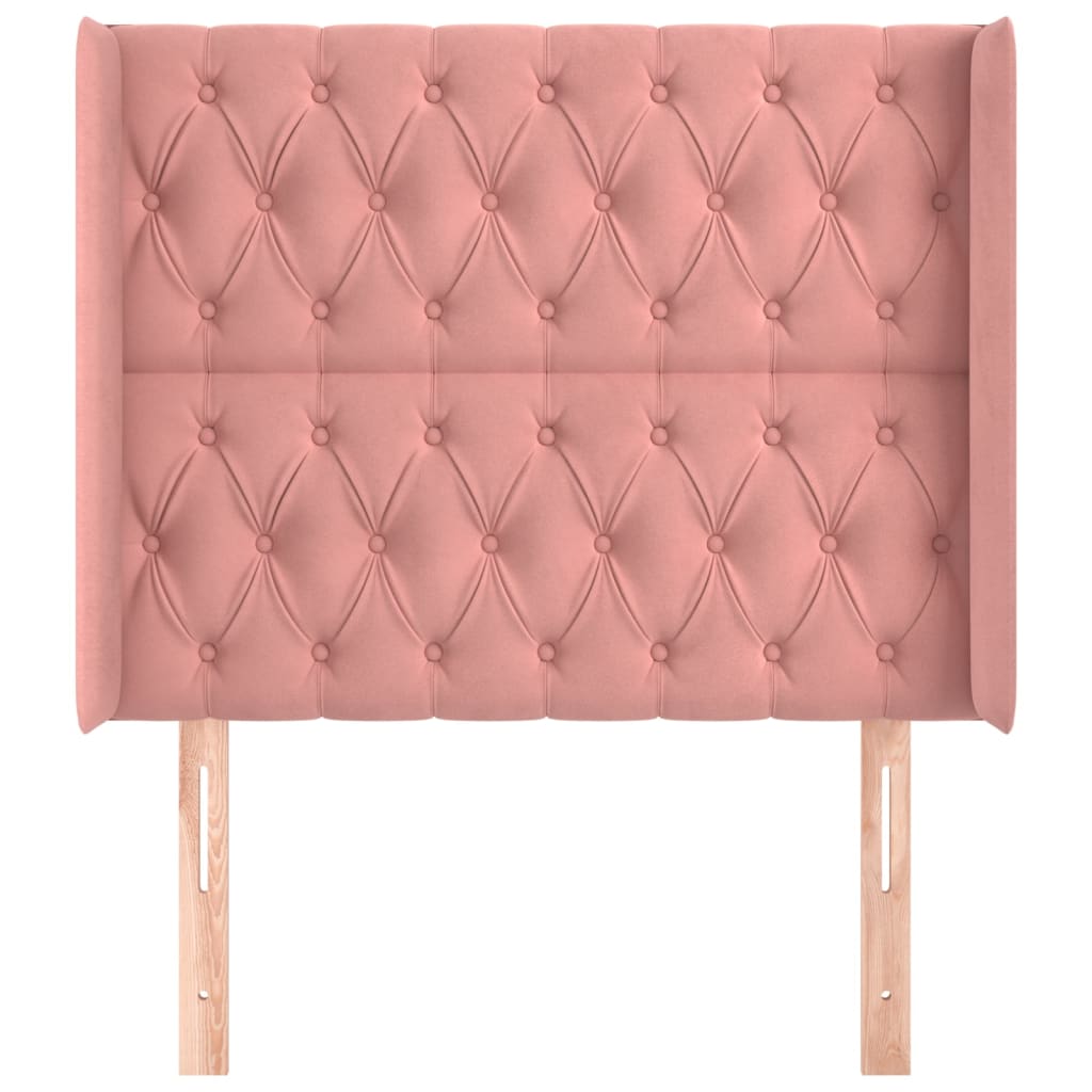 Cabeceira de cama c/ abas veludo 93x16x118/128 cm rosa