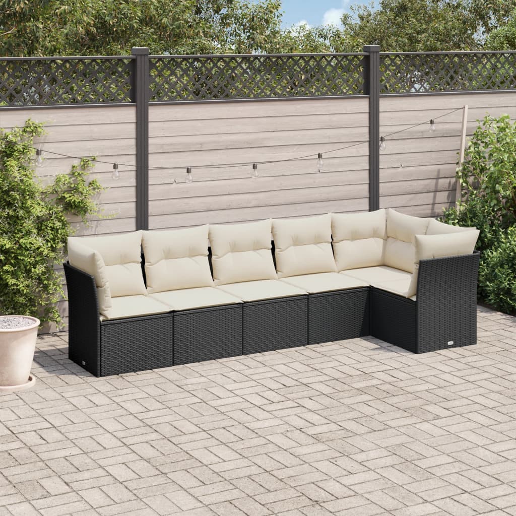 6 Pcs conjunto sofás de jardim c/ almofadões vime PE preto