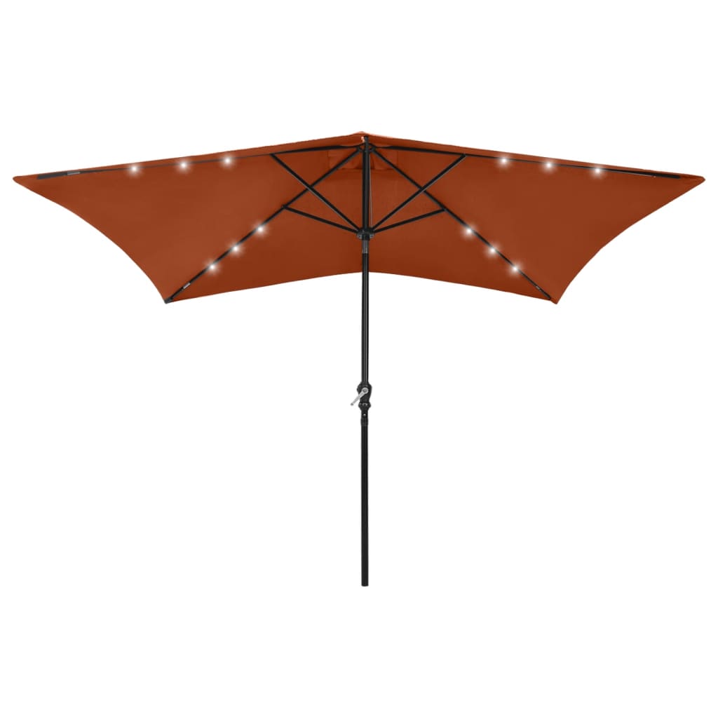 Guarda-sol de jardim c/ luzes LED e poste de aço 2x3m terracota