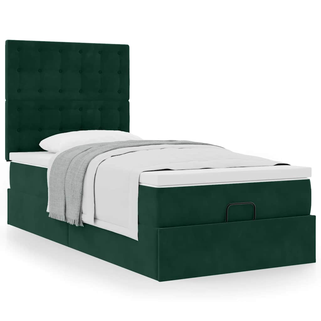Estrutura de cama otomana colchões 90x200cm veludo verde escuro