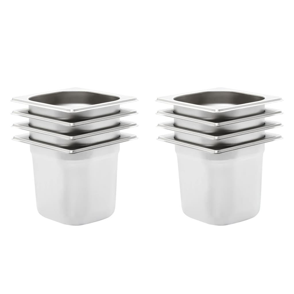 Recipientes gastronorm 8 pcs gn 1/6 150 mm aço inoxidável