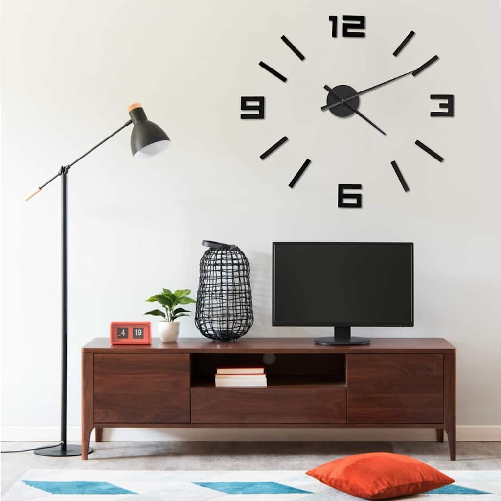 Relógio de parede 3d design moderno 100 cm xxl preto