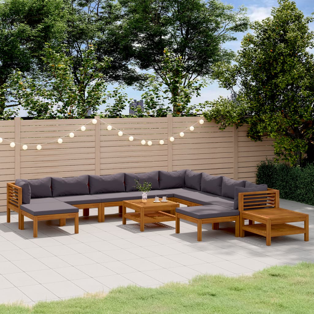 12 Pcs conjunto lounge de jardim com almofadões acácia maciça