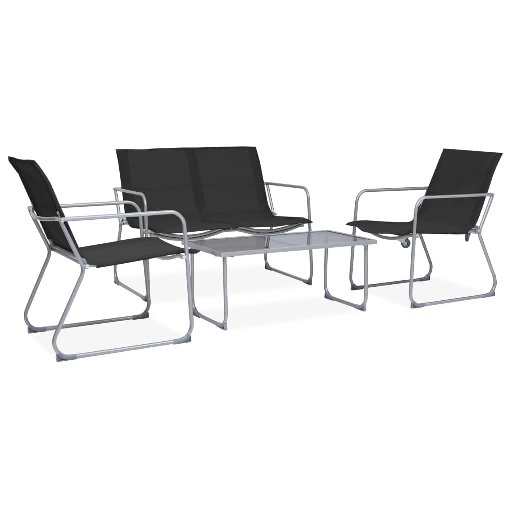 4 Pcs conjunto lounge para jardim tecido e aço preto