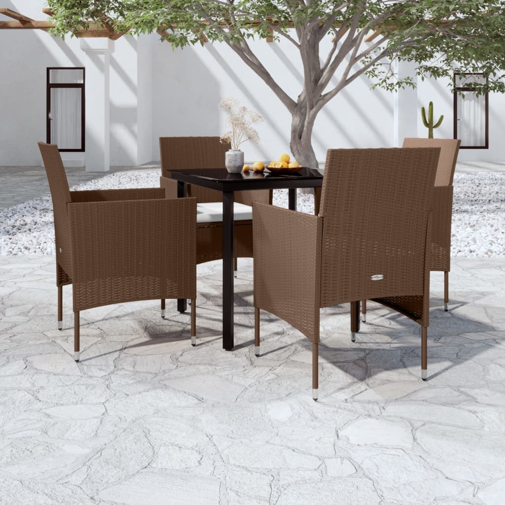 5 Pcs conjunto de jantar p/ jardim c/ almofadões castanho/preto
