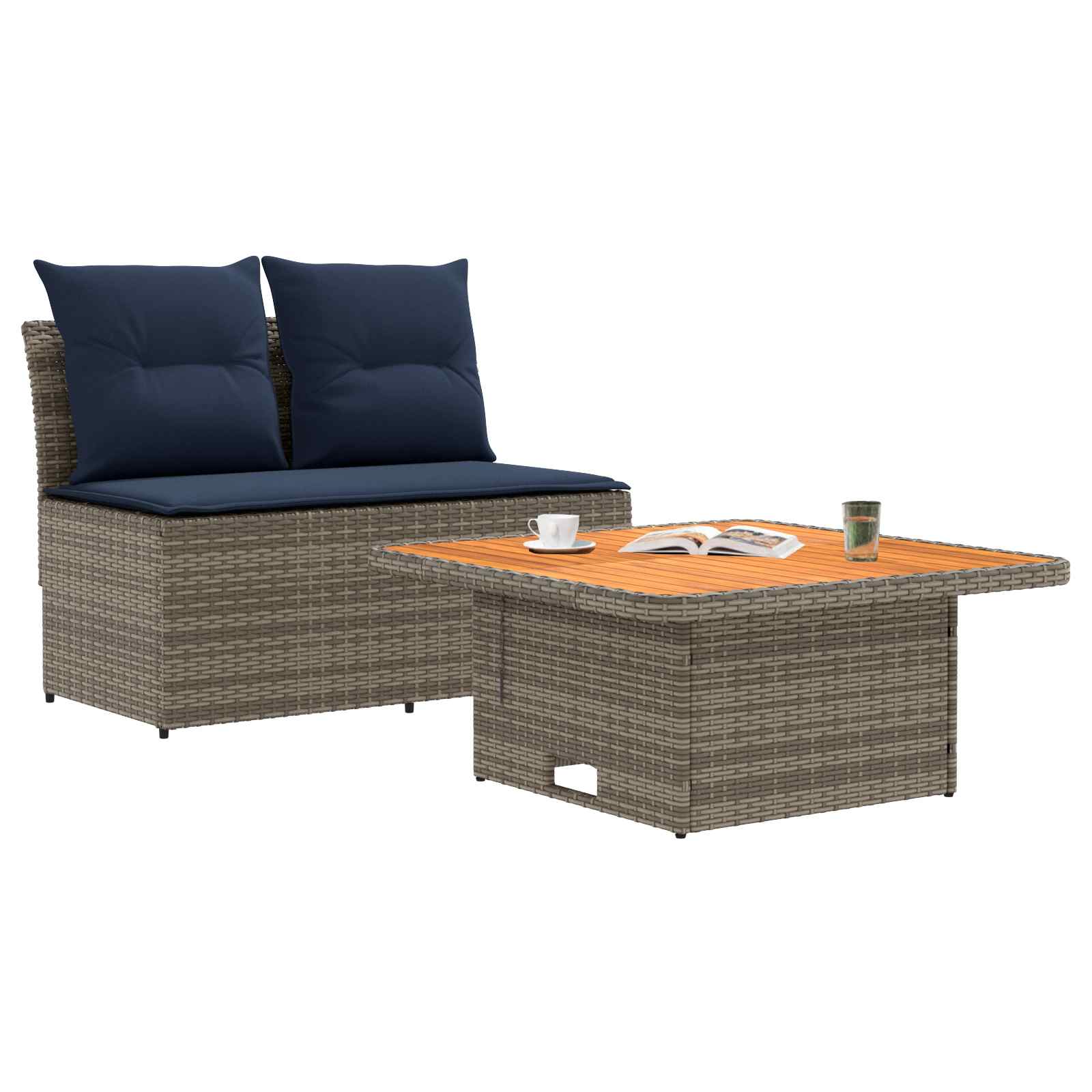 2 Peça sofá do meio para jardim com mesa elevatória vime PE