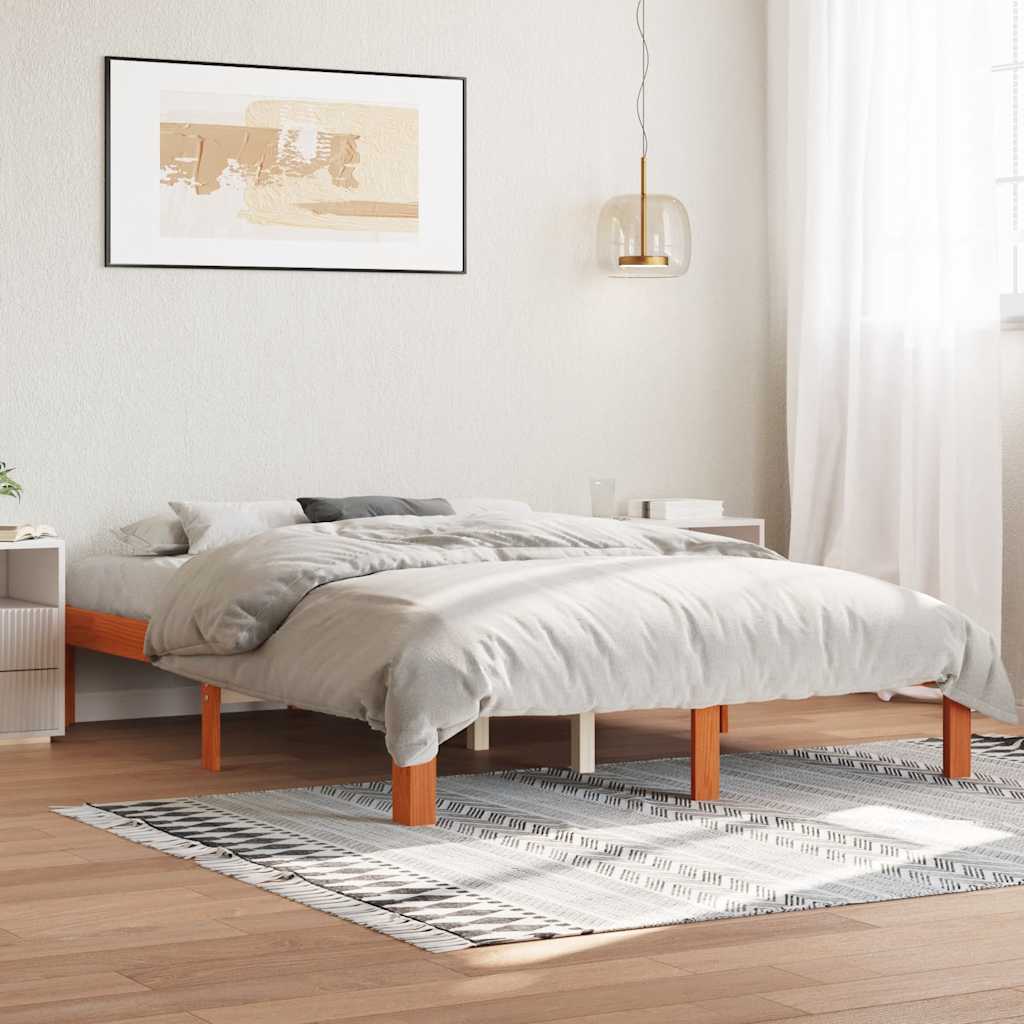 Cama sem colchão 140x190 cm pinho maciço castanho-mel