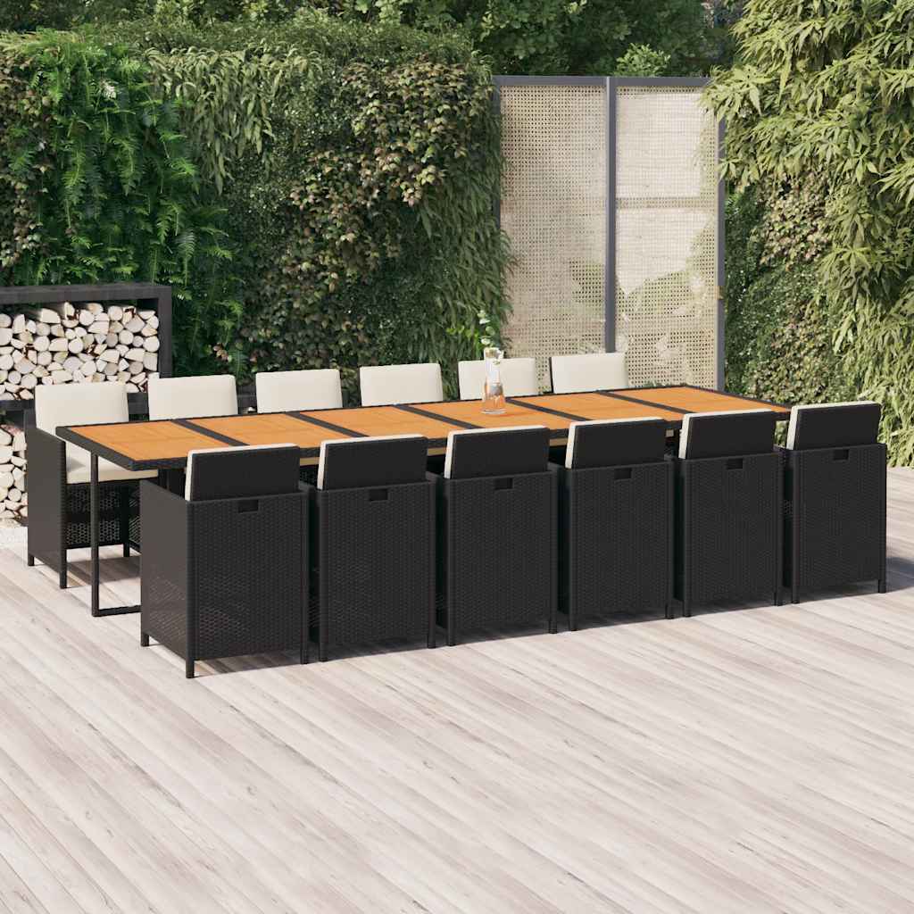 13 Pcs conjunto jantar p/ jardim c/ almofadões vime PE preto