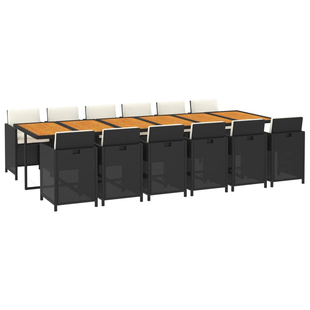 13 Pcs conjunto jantar p/ jardim c/ almofadões vime PE preto