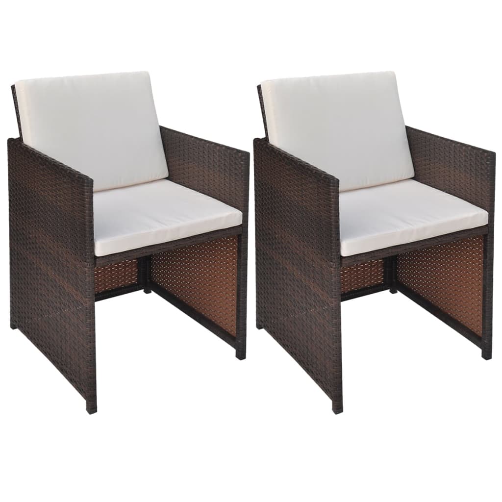 Cadeiras jardim 2 pcs c/ almofadões, almofadas vime PE castanho