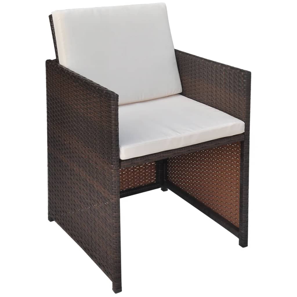 Cadeiras jardim 2 pcs c/ almofadões, almofadas vime PE castanho