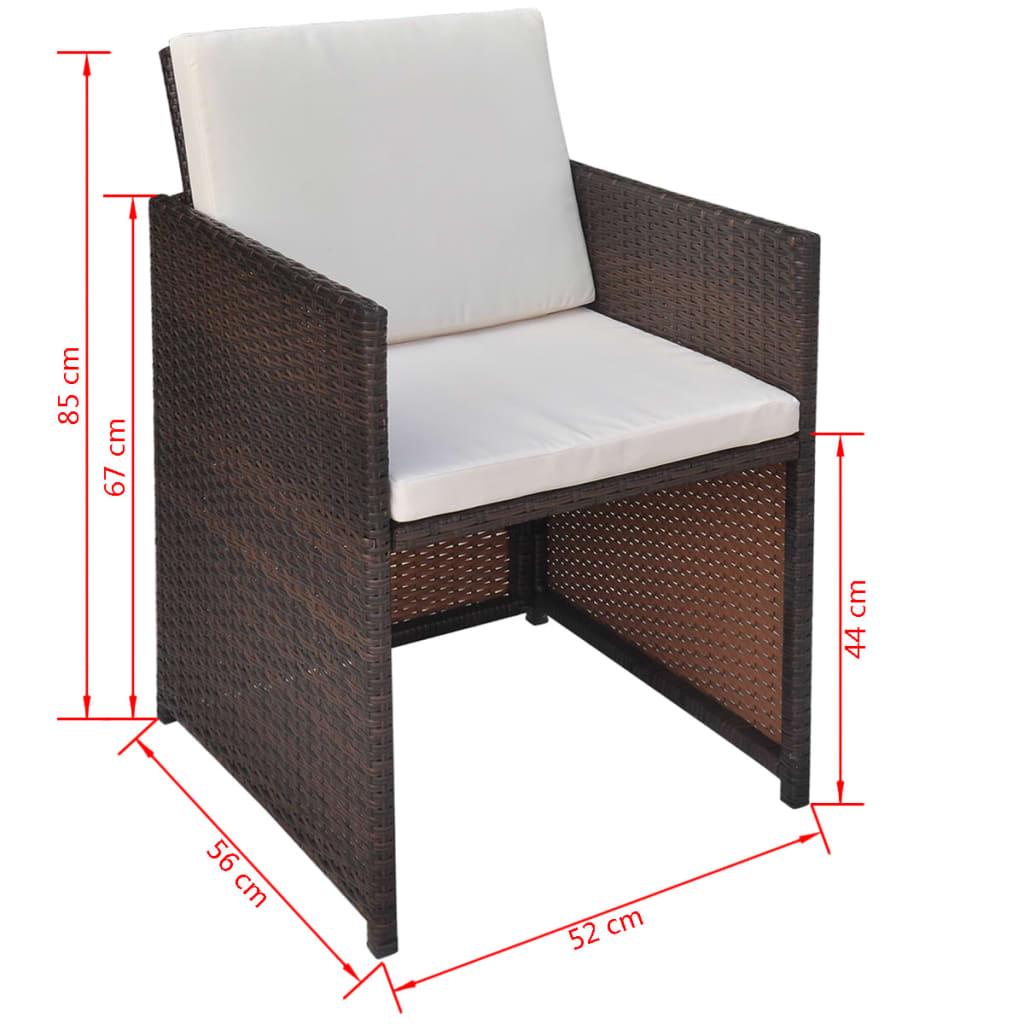 Cadeiras jardim 2 pcs c/ almofadões, almofadas vime PE castanho
