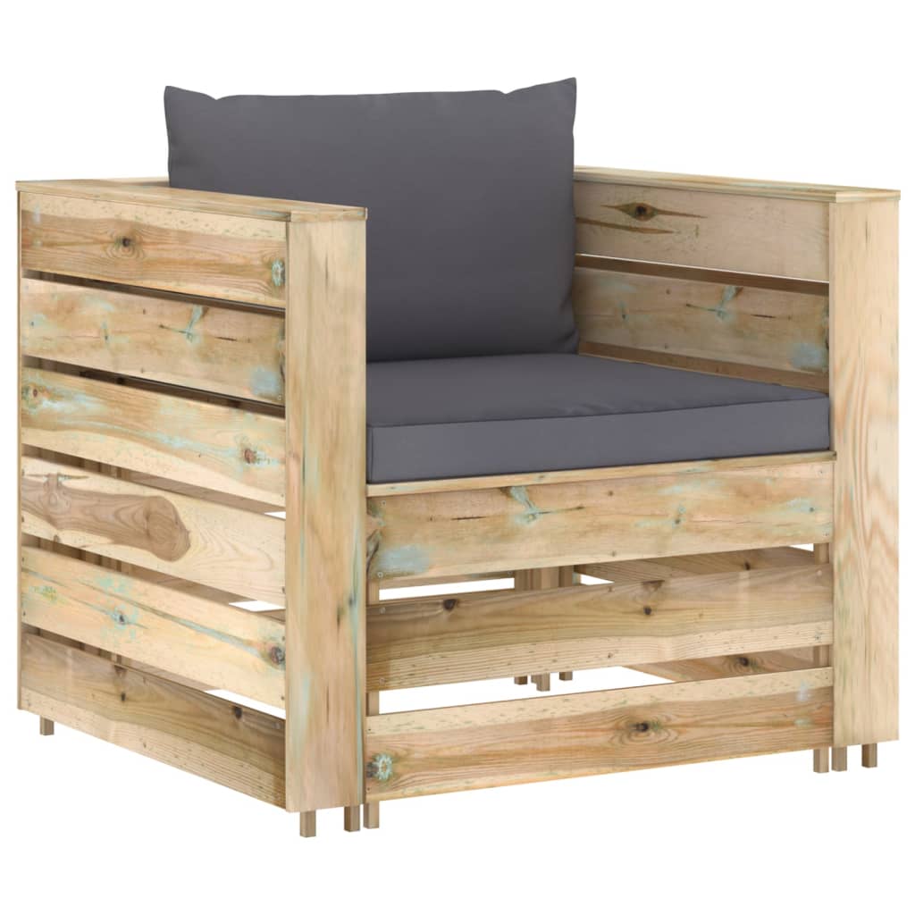 2 Pcs conj. lounge jardim c/ almofadões madeira impreg. verde