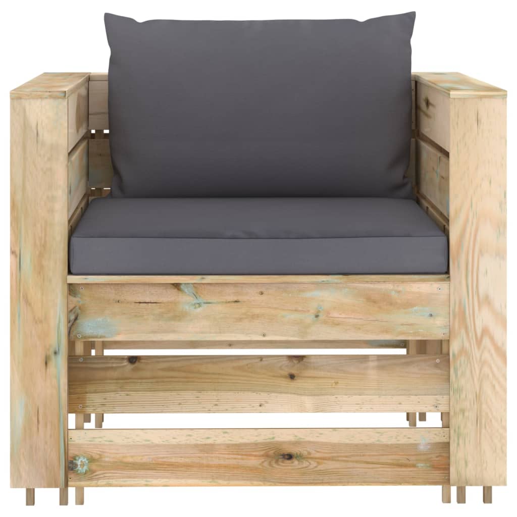 2 Pcs conj. lounge jardim c/ almofadões madeira impreg. verde