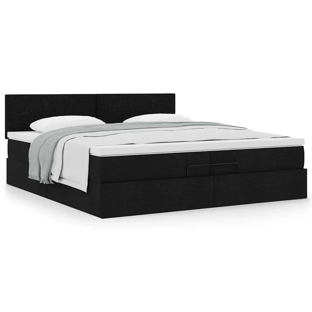 Estrutura de cama otomana com colchão 200x200 cm tecido preto