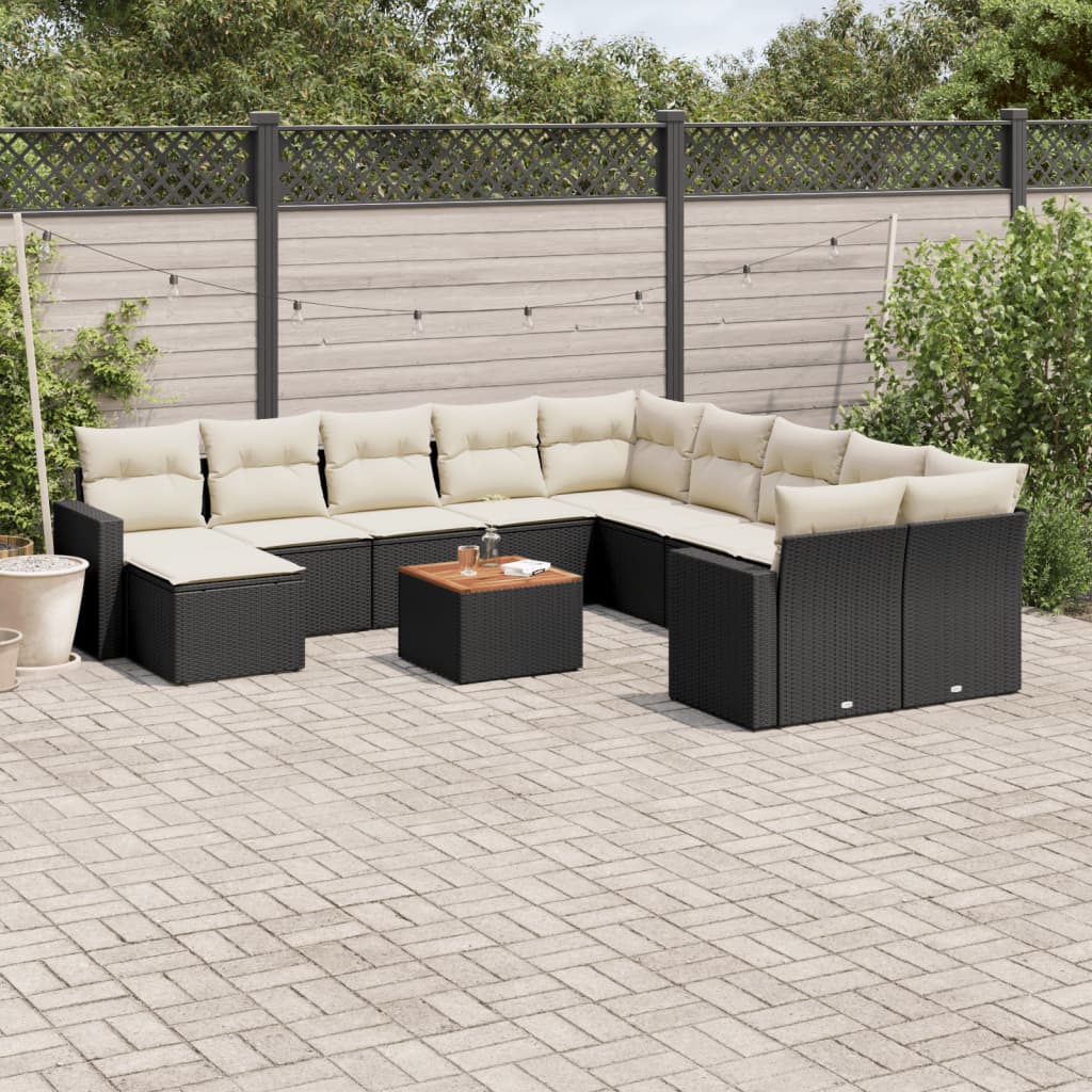 12 Pcs conjunto de sofás de jardim c/ almofadões vime PE preto