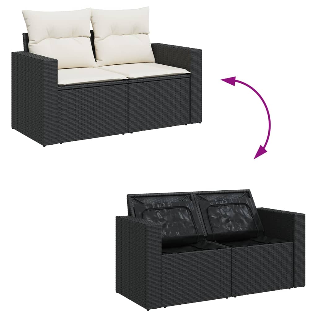 12 Pcs conjunto de sofás de jardim c/ almofadões vime PE preto