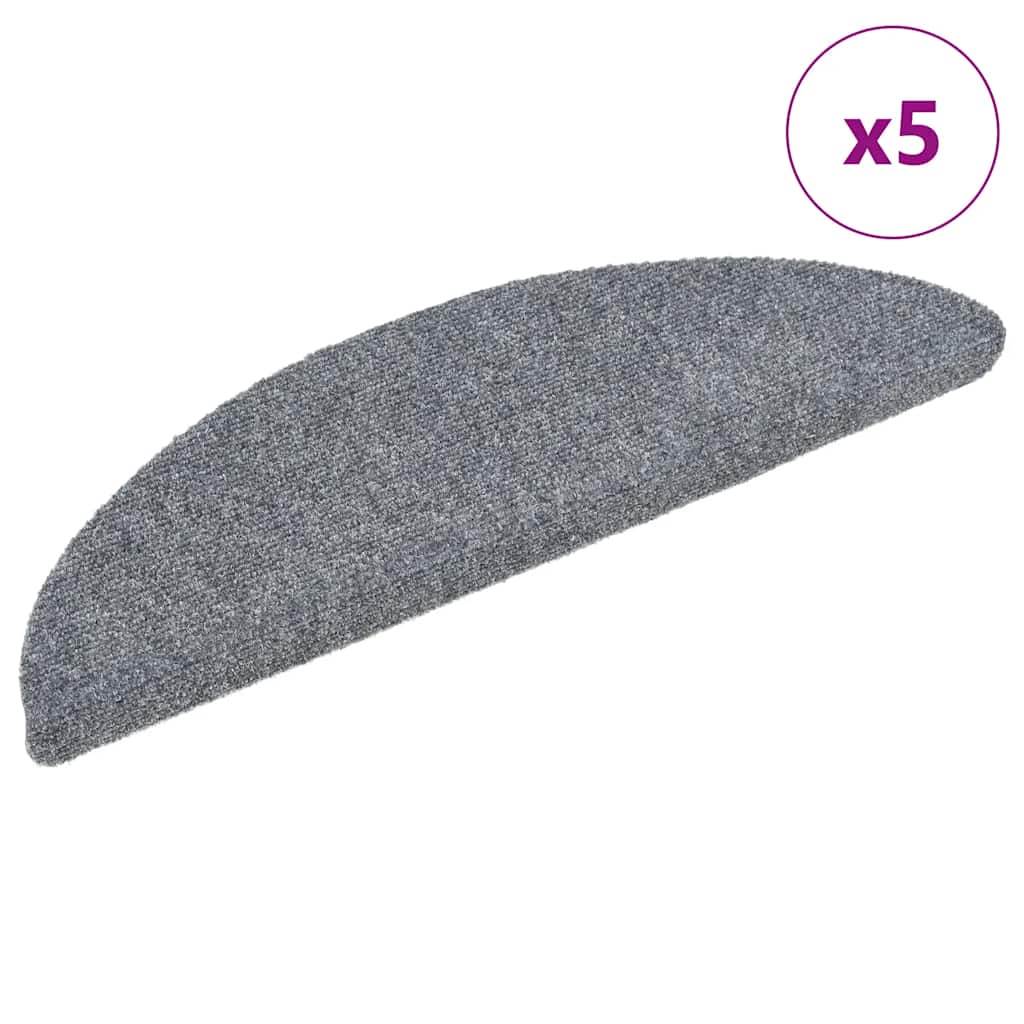 Tapetes de escada autoadesivos 5 peças 56x17x3 cm cinza claro semicircular