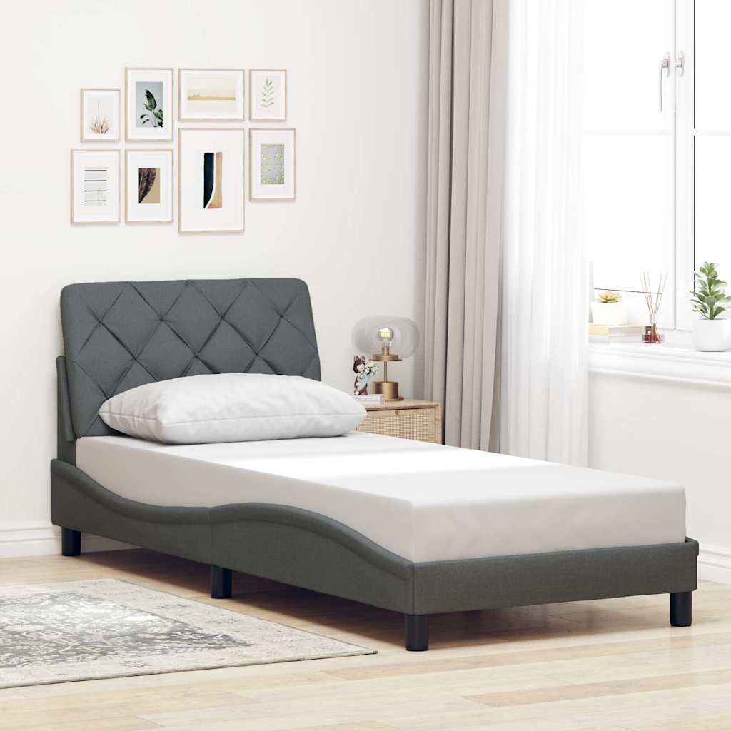 Estrutura de cama sem colchão 80x200 cm tecido cinzento-escuro