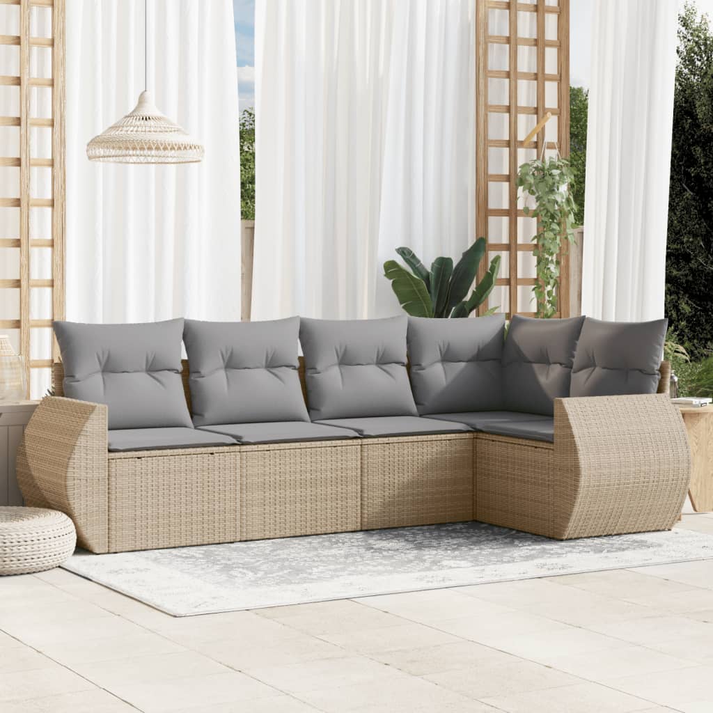5 Pcs conjunto de sofás p/ jardim com almofadões vime PE bege