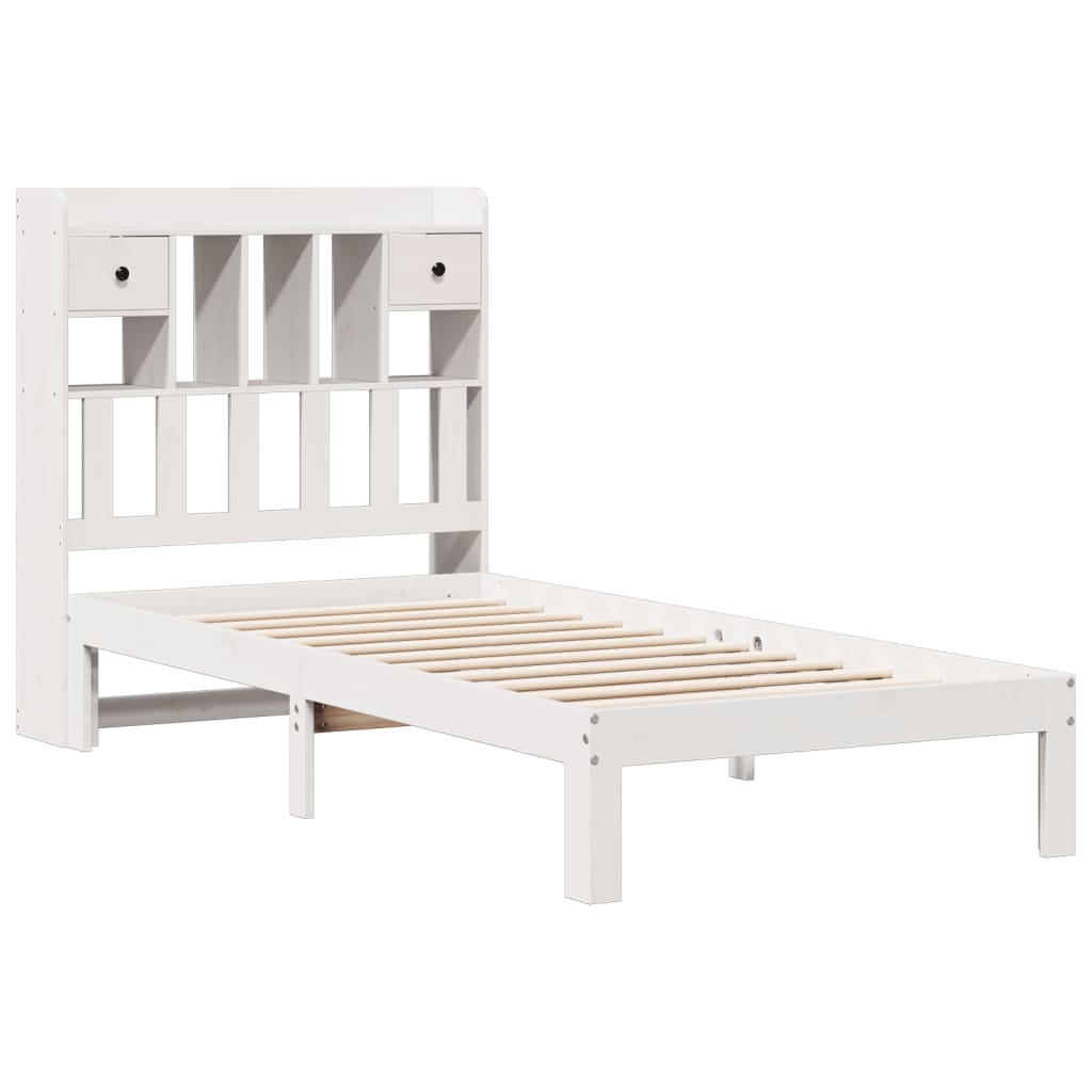 Cama com estante sem colchão 90x200 cm pinho maciço branco