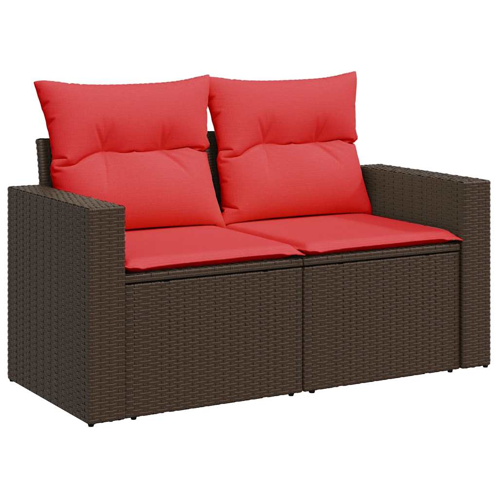 6 Pcs conjunto de sofás jardim c/ almofadões vime PE castanho