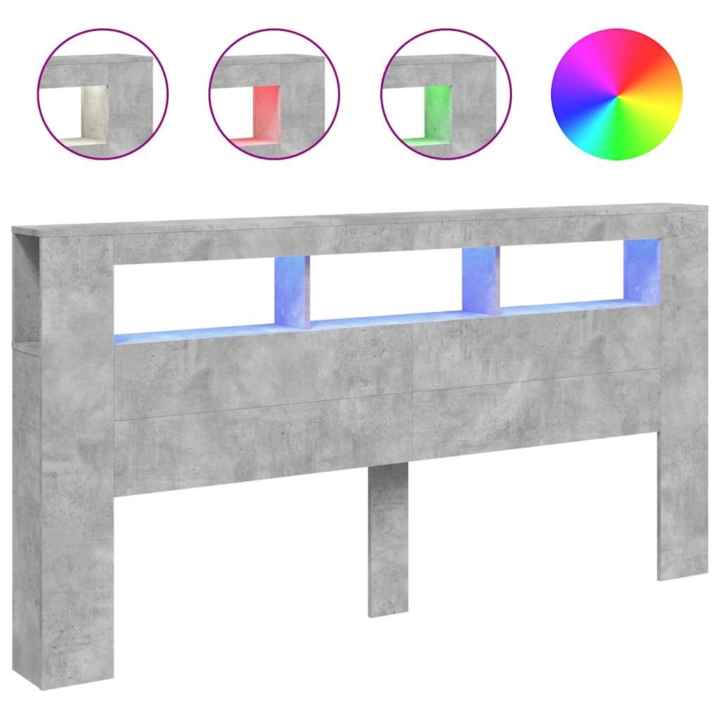 Cabeceira c/ leds 200x18,5x103,5cm deriv. madeira cinza cimento