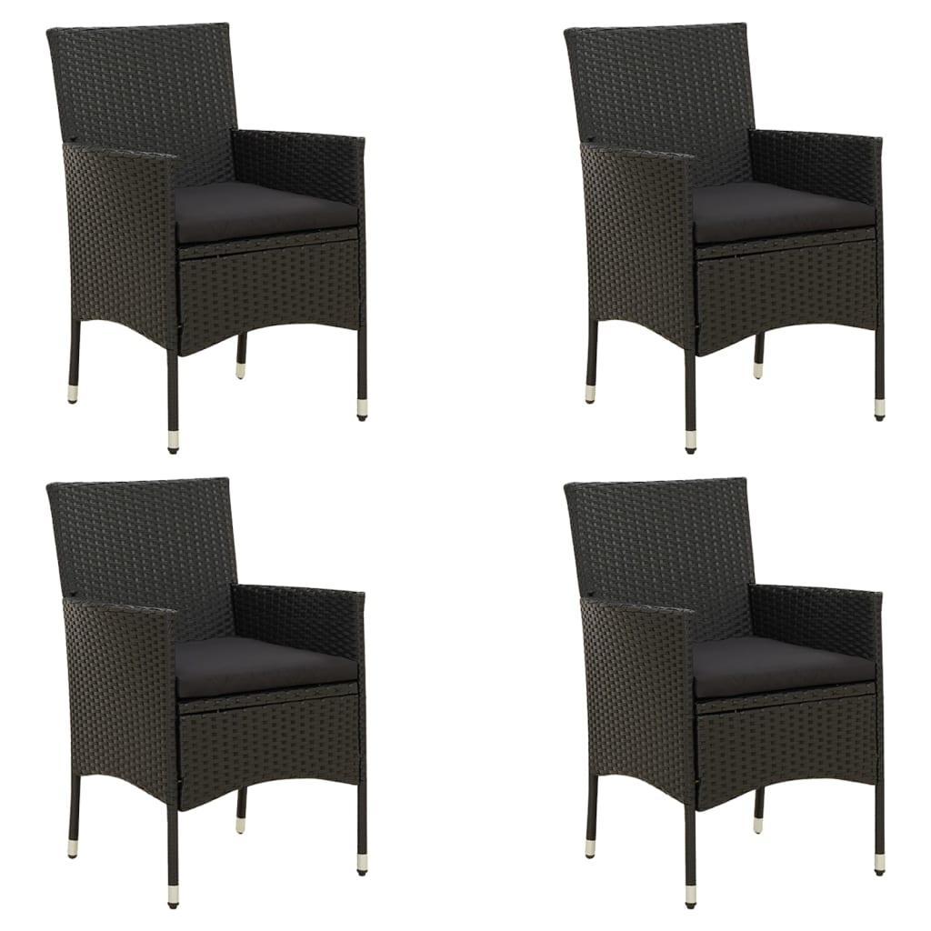Cadeiras de jardim com almofadões 4 pcs vime PE preto