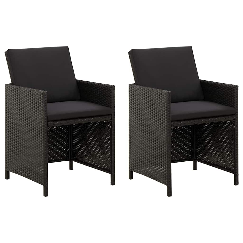 Cadeiras de jardim com almofadões 2 pcs vime PE preto