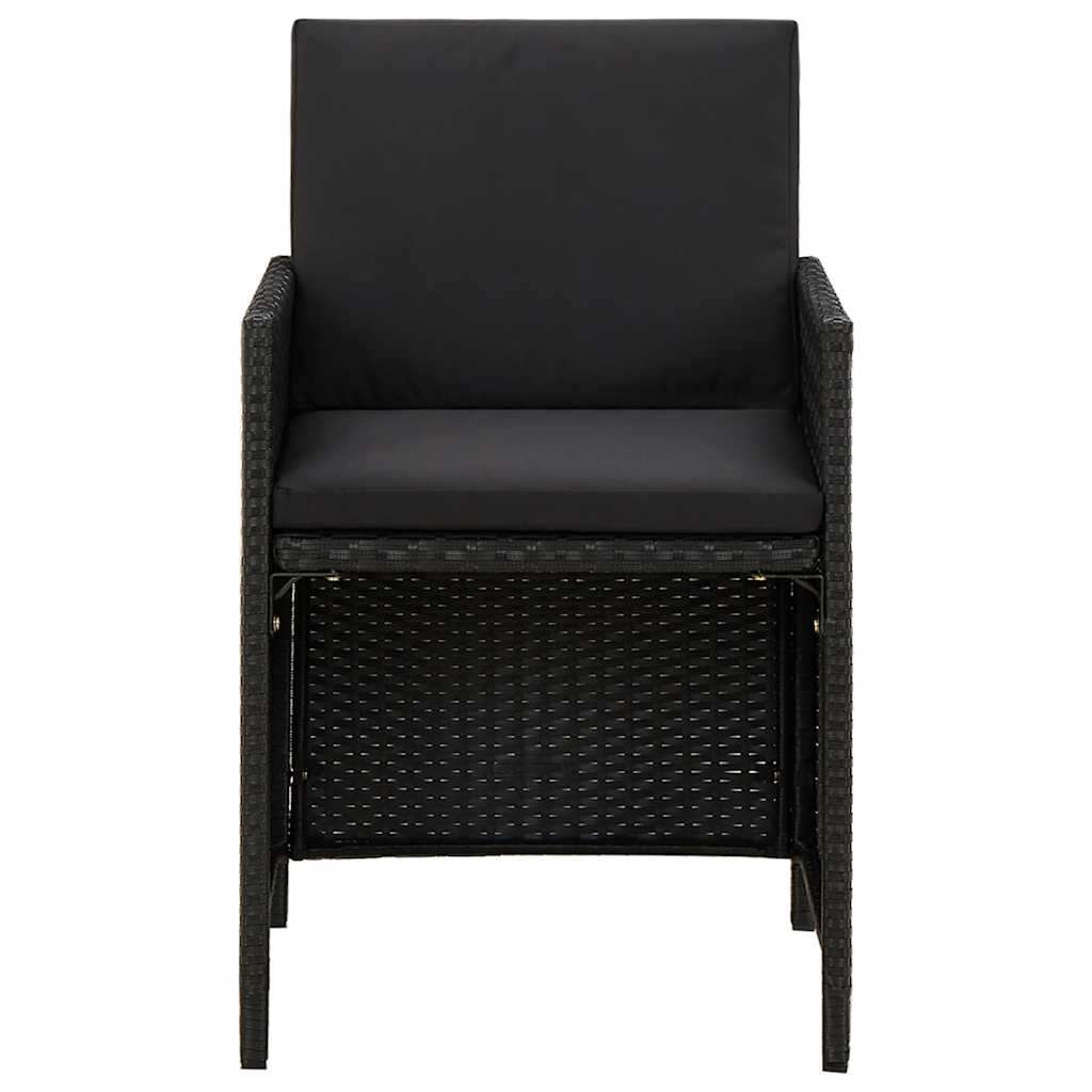 Cadeiras de jardim com almofadões 2 pcs vime PE preto