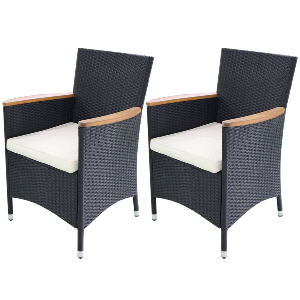Cadeiras de jardim 2 pcs com almofadões em vime PE preto